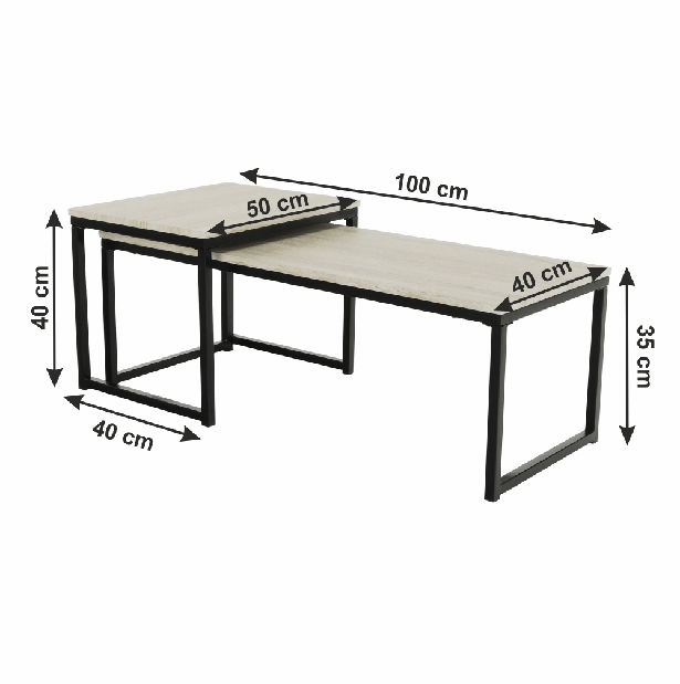 Set 2 ks konferenčných stolíkov Kastty typ 2 (dub sonoma + čierna) *výpredaj