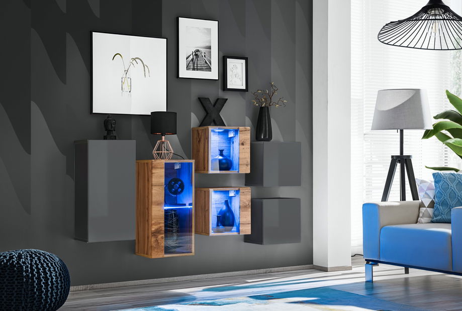 Set za dnevni boravak Shelly 27 GWT SW SB4 (grafit mat + grafit sjajni + hrast wotan)