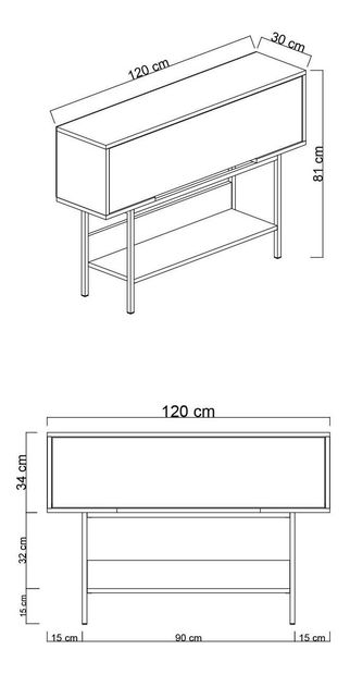 Konzolový stolík Flair 2 (antracit + biela + strieborná) 