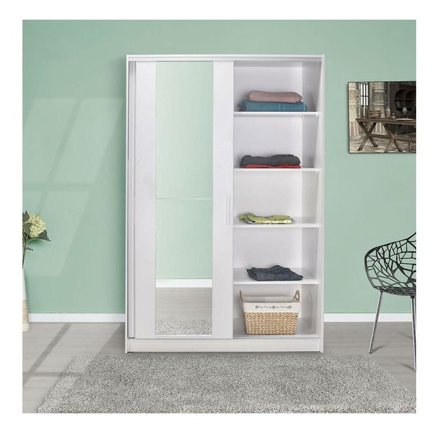 Skriňa s posuvnými dverami Solstice 2 (biela) (so zrkadlom)