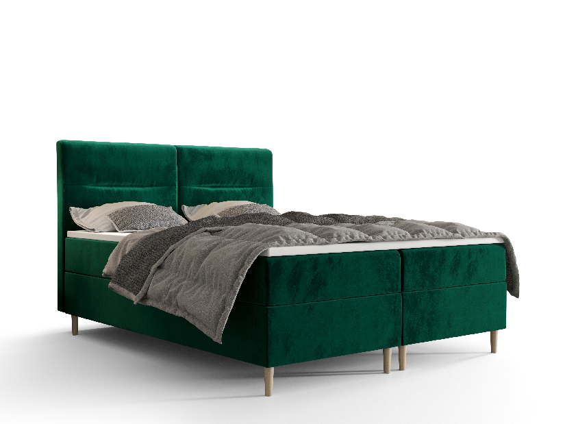 Bračni krevet Boxspring 160 cm Saruta (maslinasto zelena) (s madracem i prostorom za odlaganje)