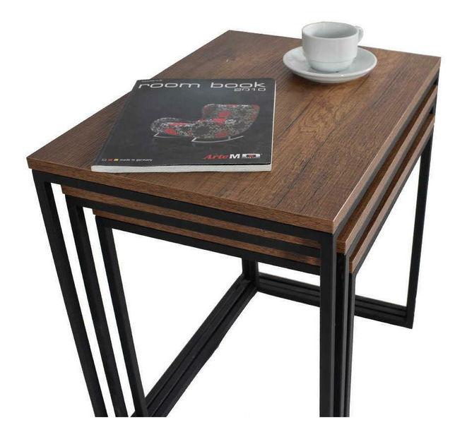 Set 3 konferenčných stolíkov Shepolendo 1 (orech + čierna)