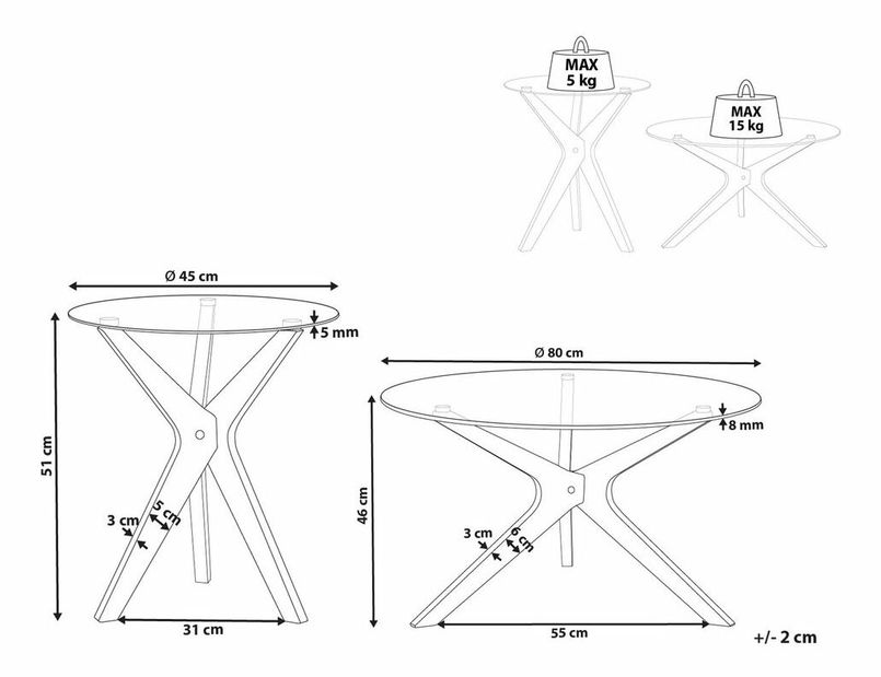 Set 2 buc măsuțe laterale Varda (transparent) 