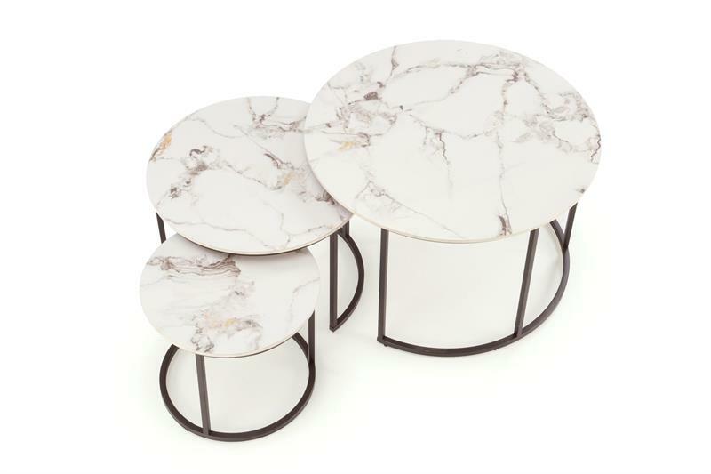 Set 3 ks. konferenčných stolíkov Golda (biely mramor + čierna)