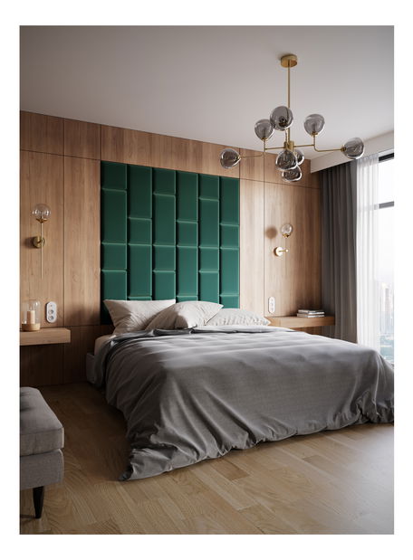 Set 24 čalúnených panelov Quadra 180x180 cm (zelená)