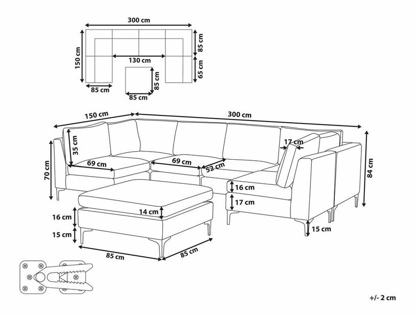 Colțar cu taburete U Eldridge (albastru)