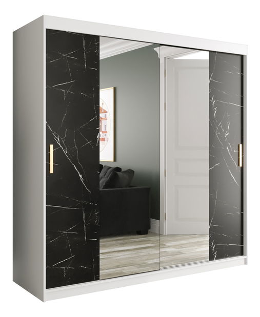 Dulap de haine 200 cm Marbelo T1 (mat alb + marmură neagră)