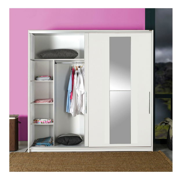 Ormar za garderobu s kliznim vratima Seworella 6 (s ogledalom) (bijela)