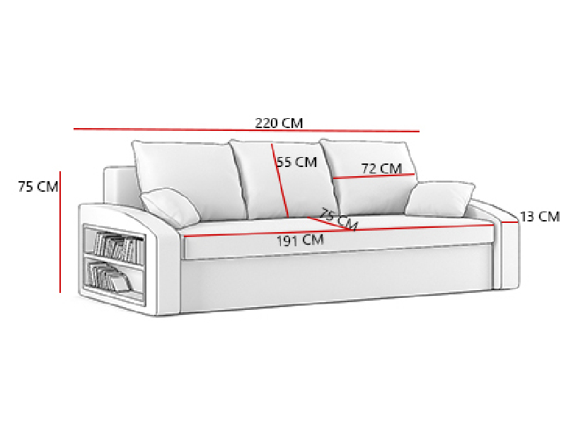 Kanapé Houda (szürke + fehér) (polccal) 