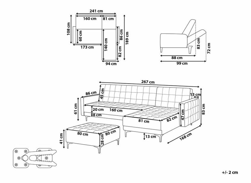 Colțar cu taburete Aberde (catifea Negru) (S)