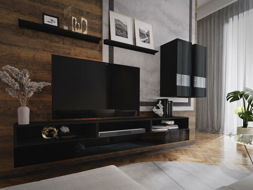 Nappali bútorsor Berny 24 (fekete + fényes fekete)