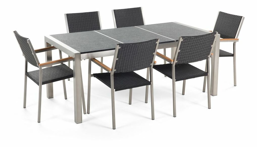 Set de masă pentru grădină Grosso (piatră naturală) (scaune din ratan)