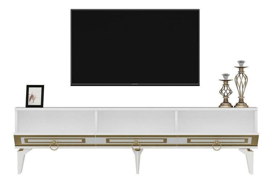 Masă TV/Dulap Pemava 2 (alb + auriu) 