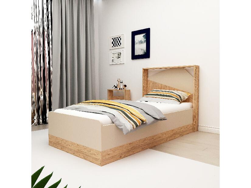 Egyszemélyes ágy 90 cm Mekali 3 (atlanti fenyő + bézs) (ágyráccsal)