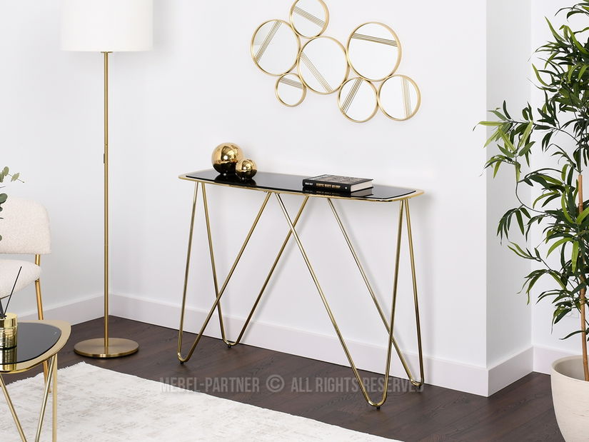 Konzolový stolík Vivana Kons (čierna + zlatá)