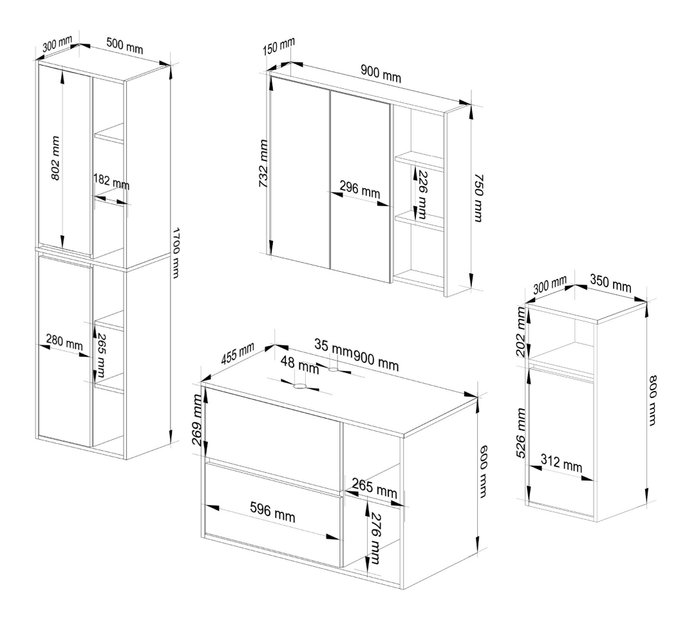 Set mobilier baie Vambos luxe (grafit + stejar artizanal)