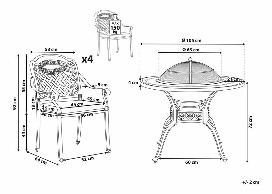 Set pentru grădină MENEF (cu grătar) (maro închis) (pentru 4 persoane)