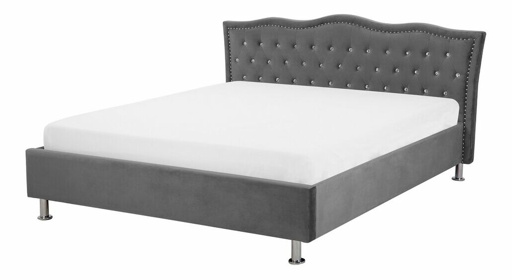 Bračni krevet 140 cm MATH (s podnicom) (tamno siva baršunasta)