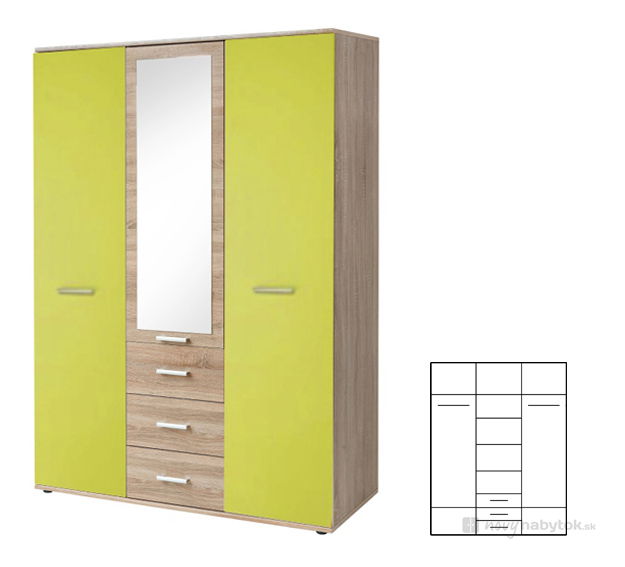 Šatníková skriňa Emio Typ 01 3D Zelená
