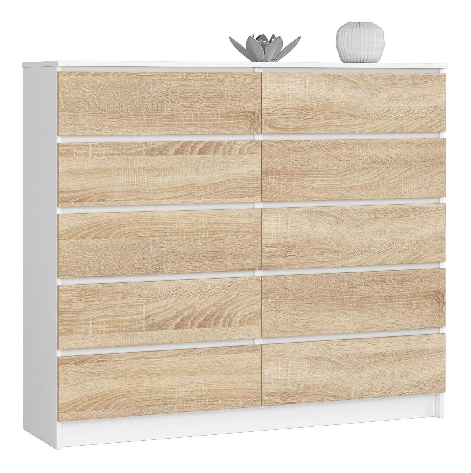 Komód Keanu V (fehér + sonoma tölgy)