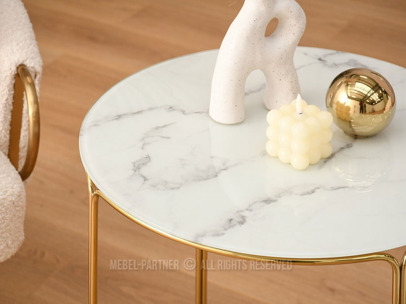 Măsuță de cafea Belianni Zest (marmură albă + auriu)
