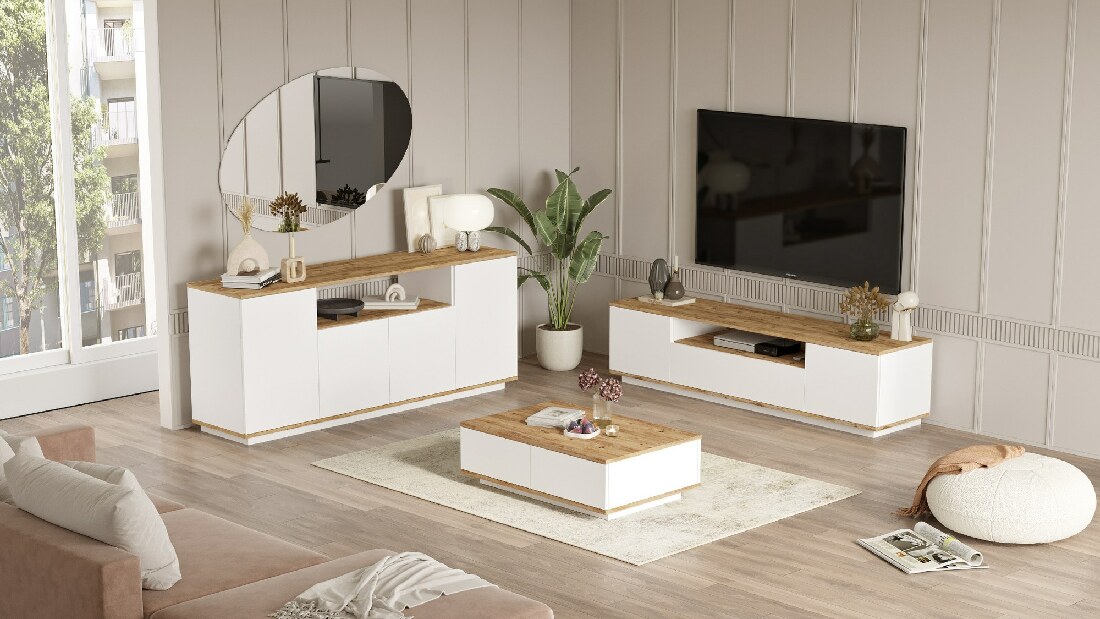 Mobilier living Freddie 18 (Pin atlantic + Alb)