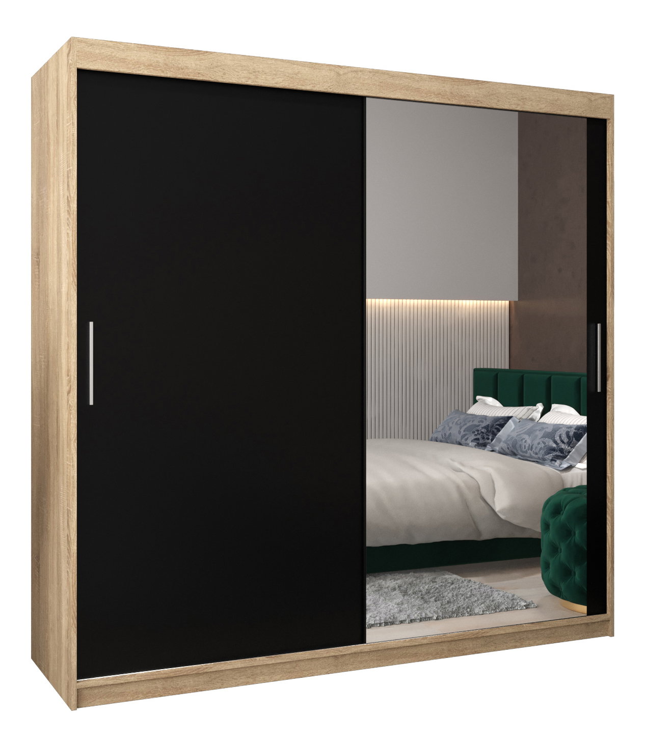 Ruhásszekrény 200 cm Toki 2 (sonoma tölgy + matt fekete)