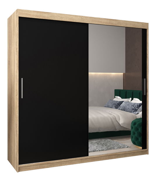 Šatníková skriňa 200 cm Toki 2 (Dub sonoma + Čierna matná)