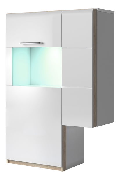 Vitrína Melia Typ 34 (biela + dub sonoma svetlá + biely vysoký lesk)