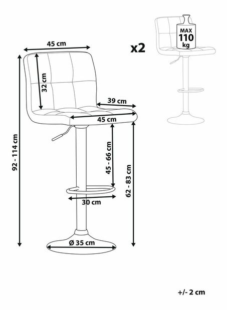 Set scaune tip bar 2buc. Marlon (bej deschis)