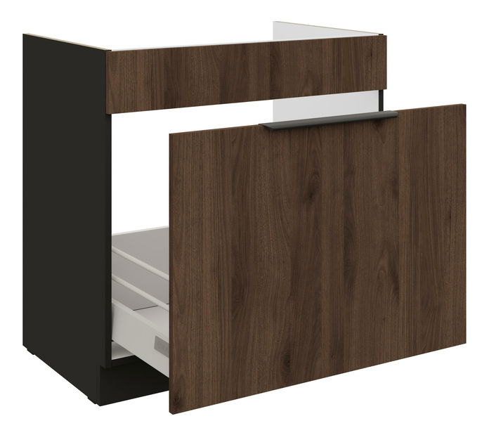 Dulap inferior de bucătărie pod drez Manana 80 ZL 1S BB (Cadru: negru mat + front: nuc okapi)