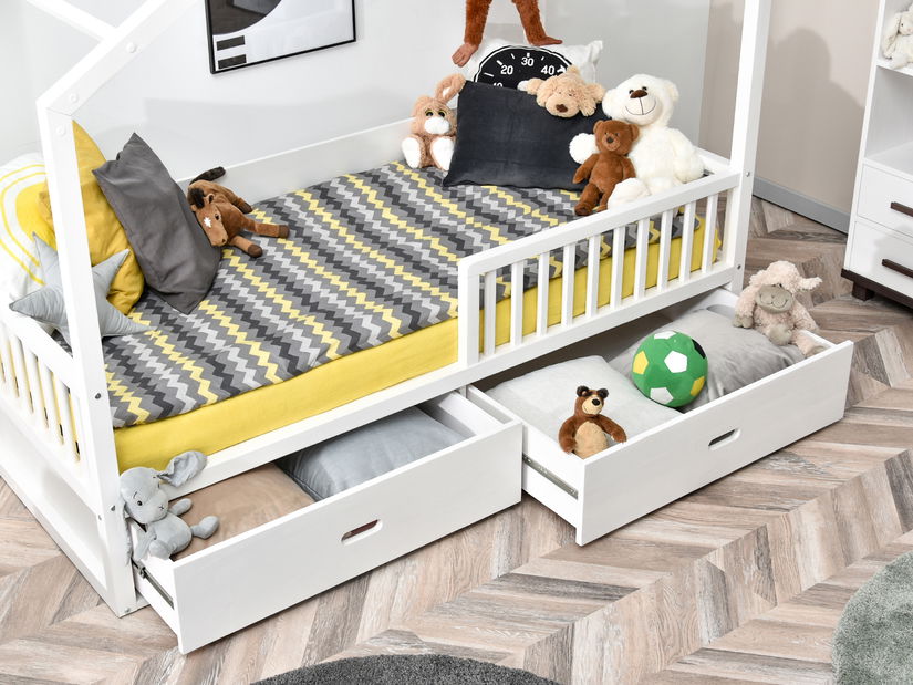 Detská posteľ Hfish (biela) (so zásuvkami) (s bariérou)