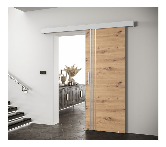 Posuvné dvere 90 cm Sharlene VI (dub artisan + biela matná + strieborná)
