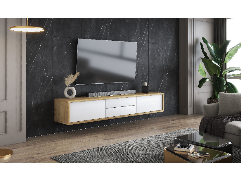 TV asztal Fiora 39 (artisan tölgy + fehér)