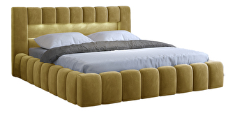 Bračni krevet 160 cm Luxa (boja senfa) (s podnicom, s prostorom za odlaganje i LED)