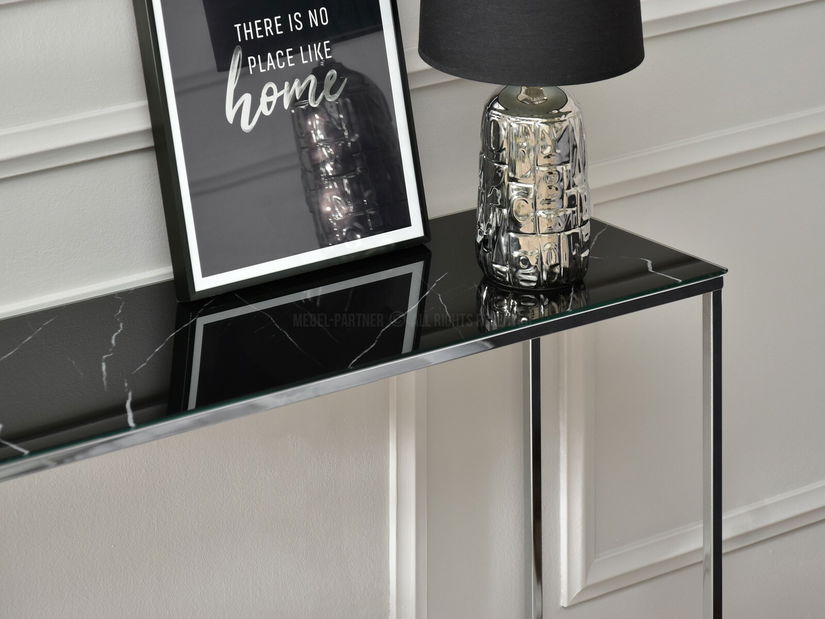 Konzolový stolík Bella Kons (čierny mramor + chrómová)