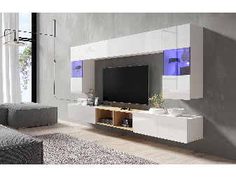 Mobilier living Calabria C24 WHITE (Alb + Stejar auriu) (fără iluminat)