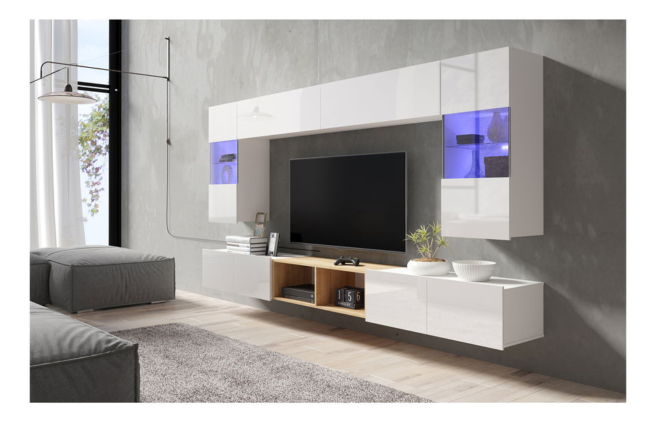 Nappali fal Calabria C24 WHITE (fehér + arany tölgy) (világítás nélkül)