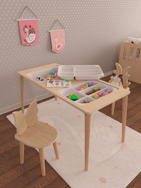 Dječji kreativni stol s 2 stolice Tevenko 1 (breza)