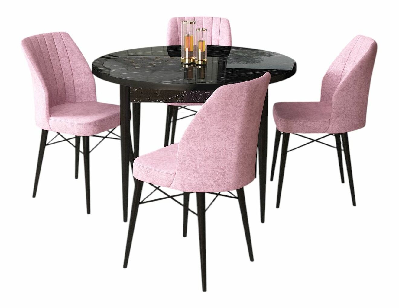 Jedálenský set Roxie (mramor čierny + ružová) (pre 4 osoby)