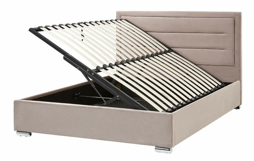 Manželská posteľ 160 cm Ruthine (béžová) (s roštom a úložným priestorom)