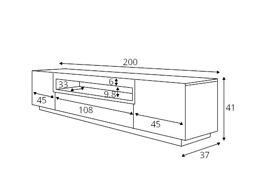 Masă TV/Dulap Aurinko 200 (Stejar artisan + Negru mat) (cu iluminat)