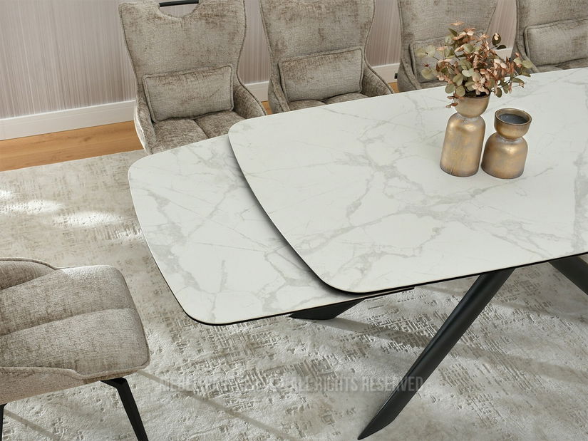 Blagovaonski stol Denzel (bijeli mramor + crna)