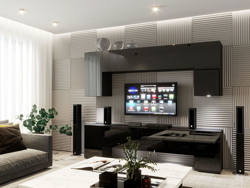 Mobilier living Berny 68 (Negru + Negru lucios)