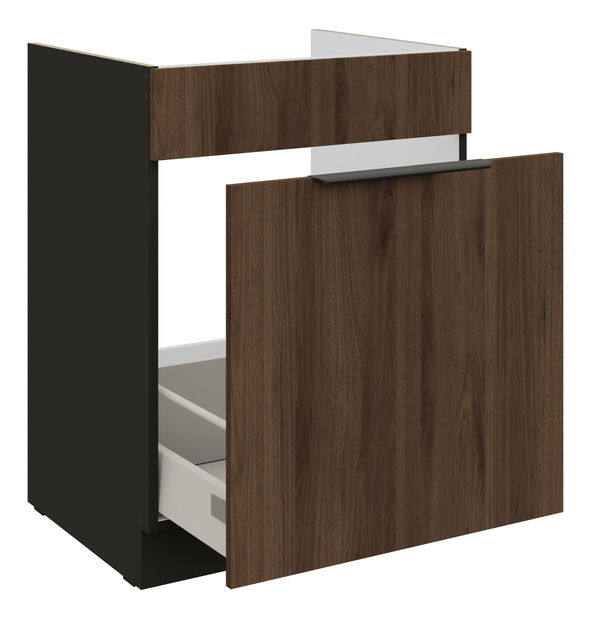Dulap inferior de bucătărie Manana 60 ZL 1S BB (Cadru: negru mat + front: nuc okapi)