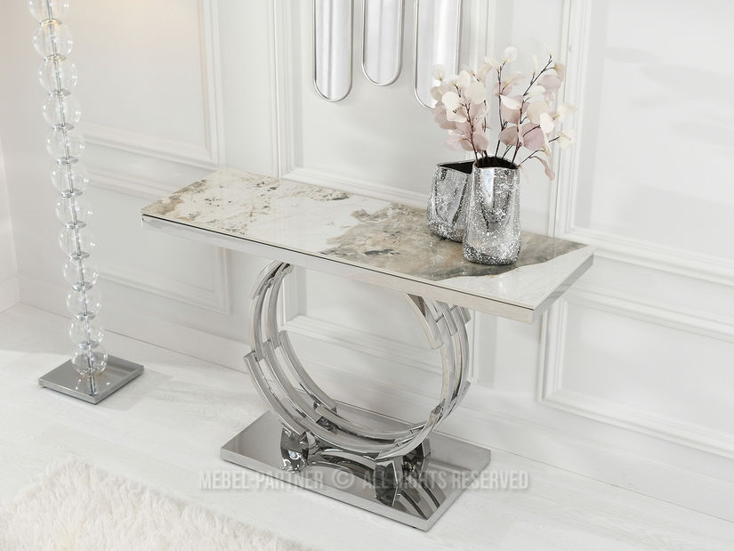 Konzolový stolík Tess (sivý mramor + chrómová)