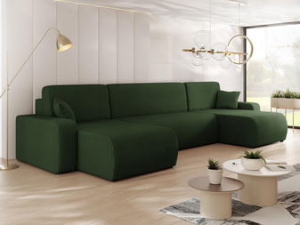 Kutna garnitura u obliku slova U Euston U S (tamnozelena + crna) (s prostorom za odlaganje)