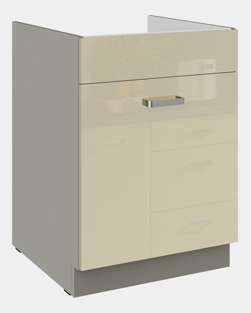 Dolná kuchynská skrinka Kelyn 60 ZL 1S BB (korpus: lesk krémový + front: sivá)