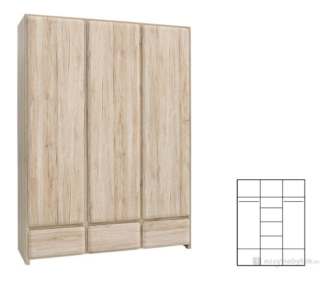 Šatníková skriňa BRW Possi SZF3D3S/22/16