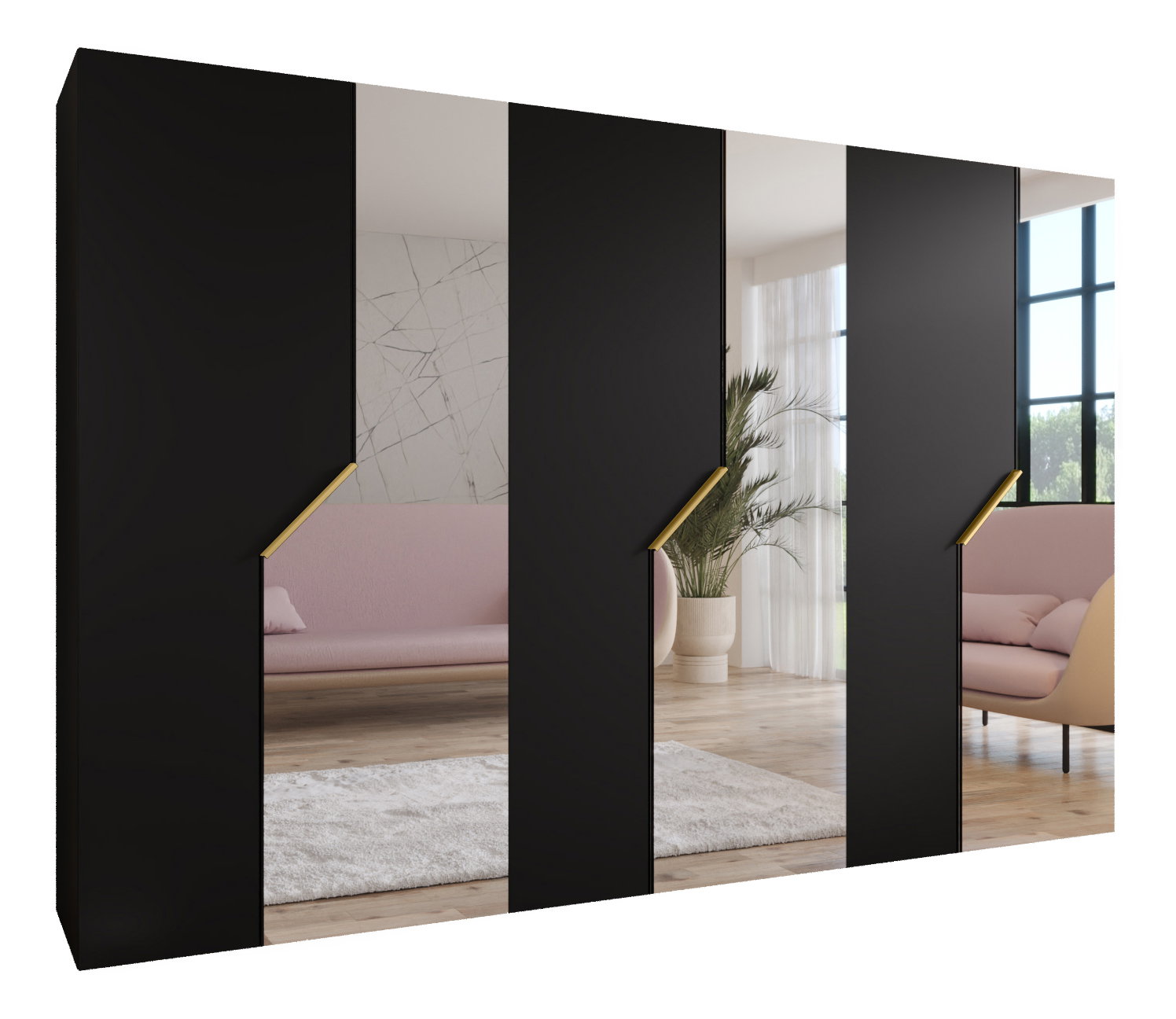 Ormar za garderobu Alaris 2 300 (crna + zlatna) (s ogledalom)